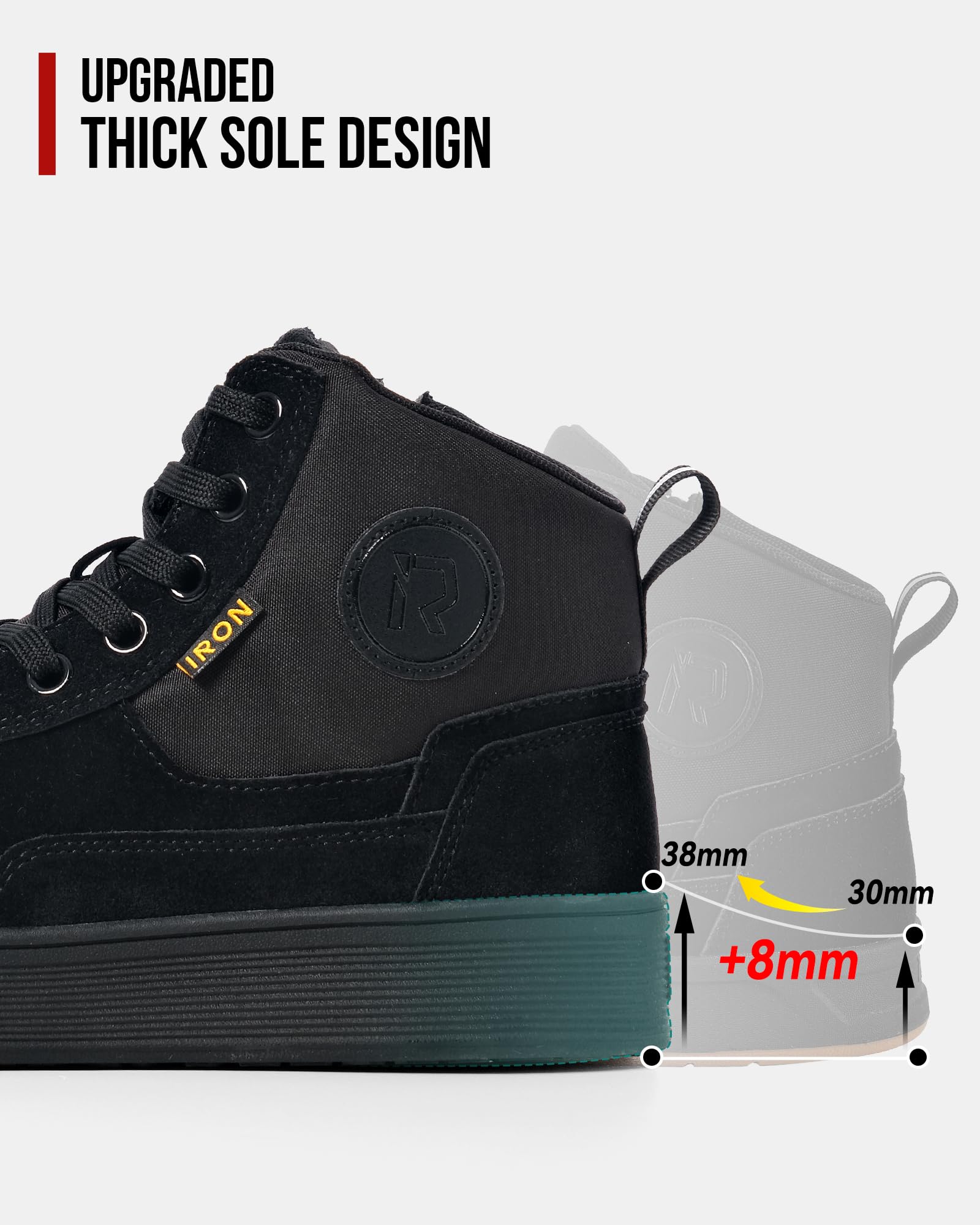 RIDEIRON Motorradschuhe Herren Damen Motorradstiefel CE-geprüft,rutschfeste,verstärkte verdickte Sohle, wasserdicht atmungsaktiv bequem mit seitlichen Reißverschlüssen und Knöchelstütze Schwarz 43