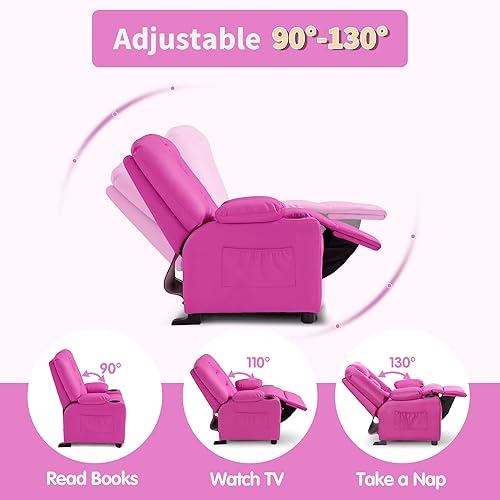 Miniatura 33 de MCombo Sillón reclinable para niños grandes a partir de 3 años, silla reclinable para niños pequeños con portavasos, piel sintética, 7322 (violeta)