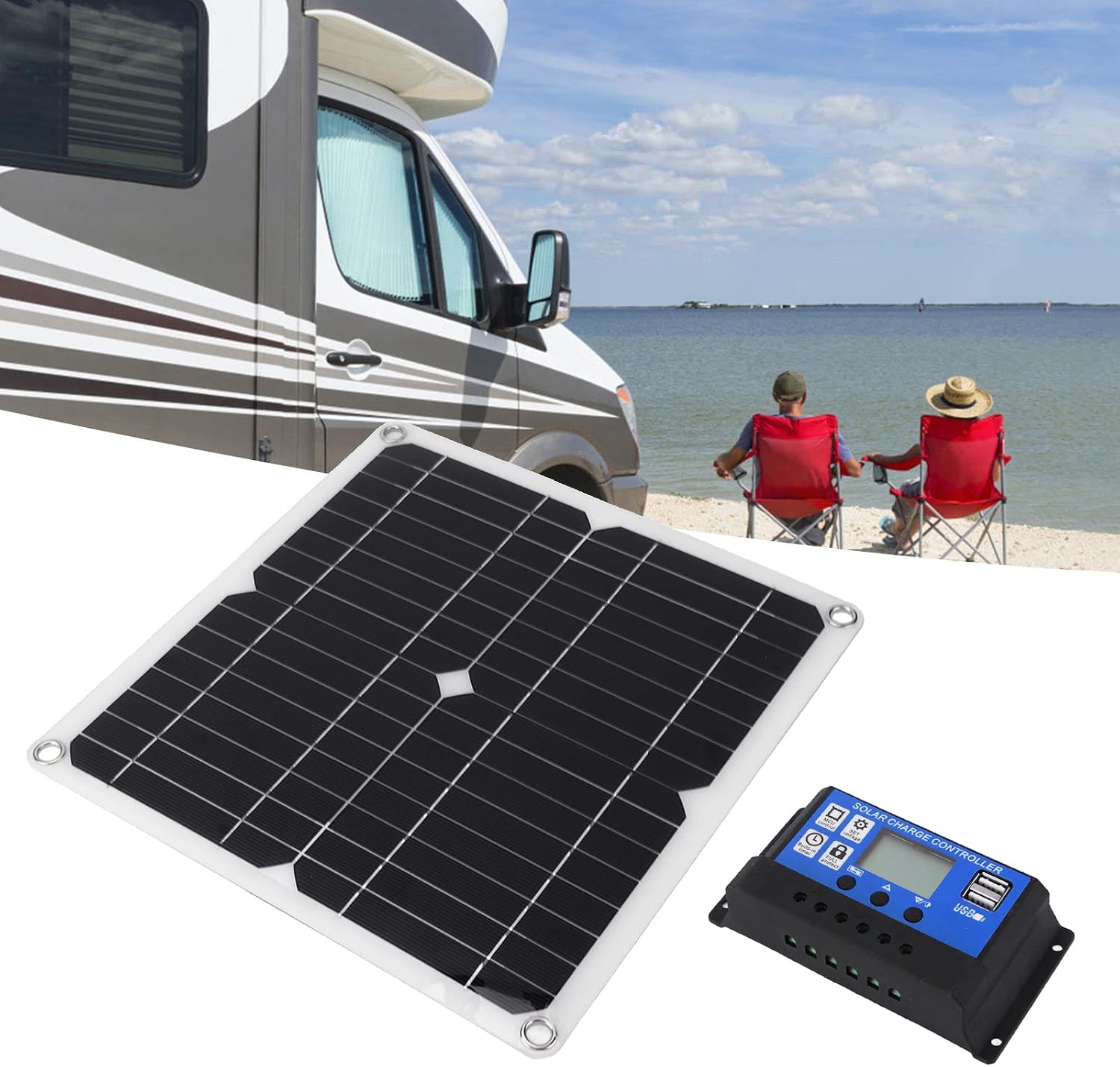 Solar Panel Kit, Small Solar Panel 15W 12V Monocrystalline with 100A Solar Charge Controller + Extension Cable for Car Motorcycle Boat Mower Trolling Tractor Trailer RV