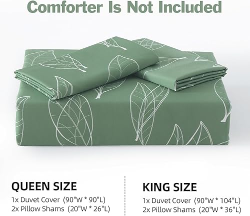 Miniatura 6 de EWlinens Juego de funda de edredón de hojas tamaño King, 100% algodón, funda de edredón verde salvia, 3 piezas, 1 funda de edredón reversible con