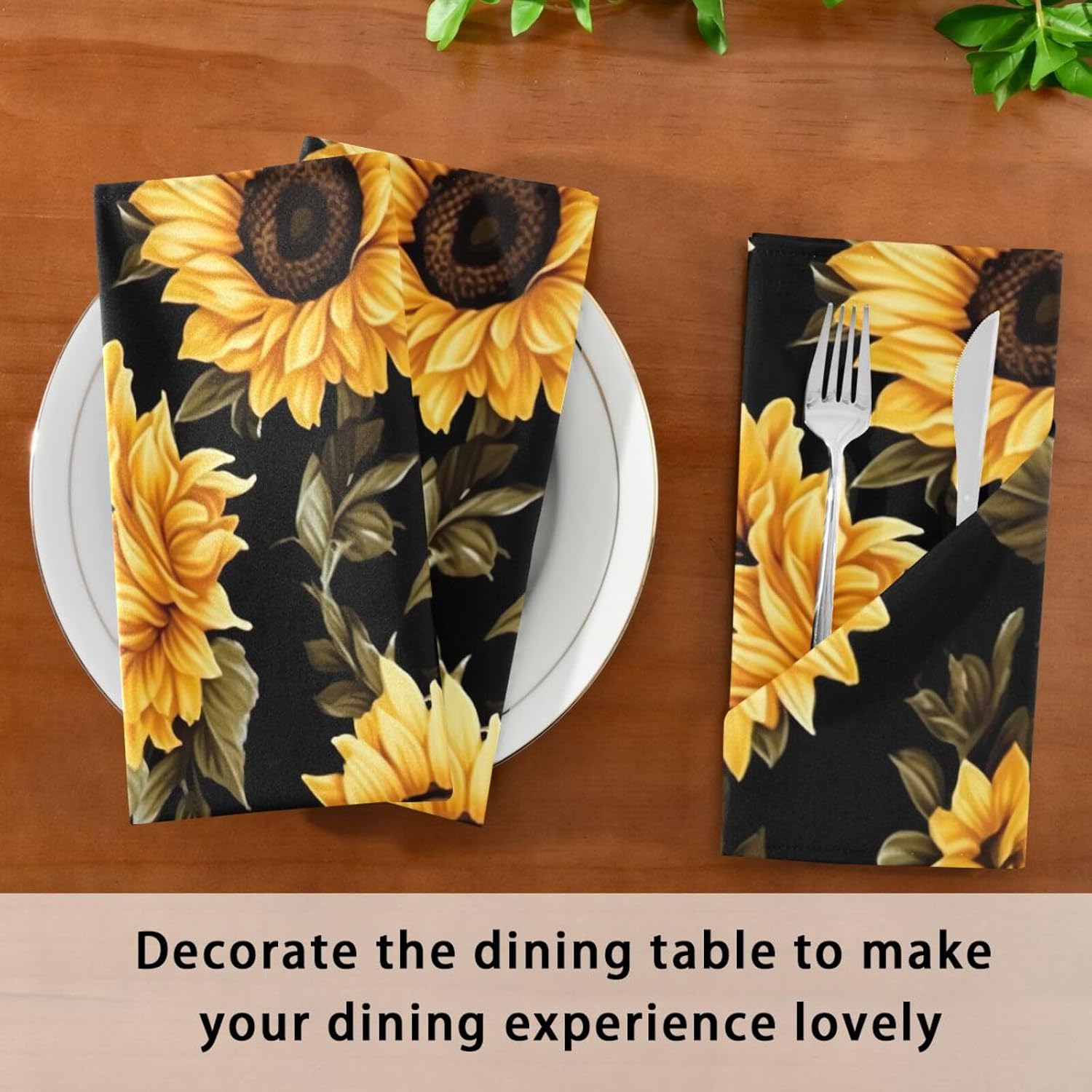 CEBUGI Black Sunflower Cloth Napkins Set of 6 Soft Absorbent Washable Reusable Cloth Dinner Napkins for Weddings Parties Table Decor