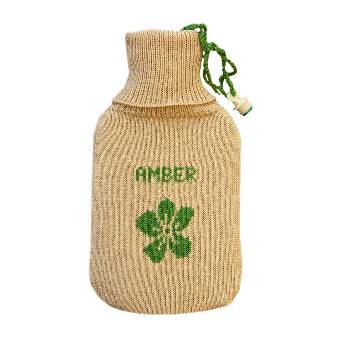 Borsa dell'acqua calda, 100% lana merino, lavorata a maglia, in gomma, Hotty, beige-verde, tradizionale personalizzabile