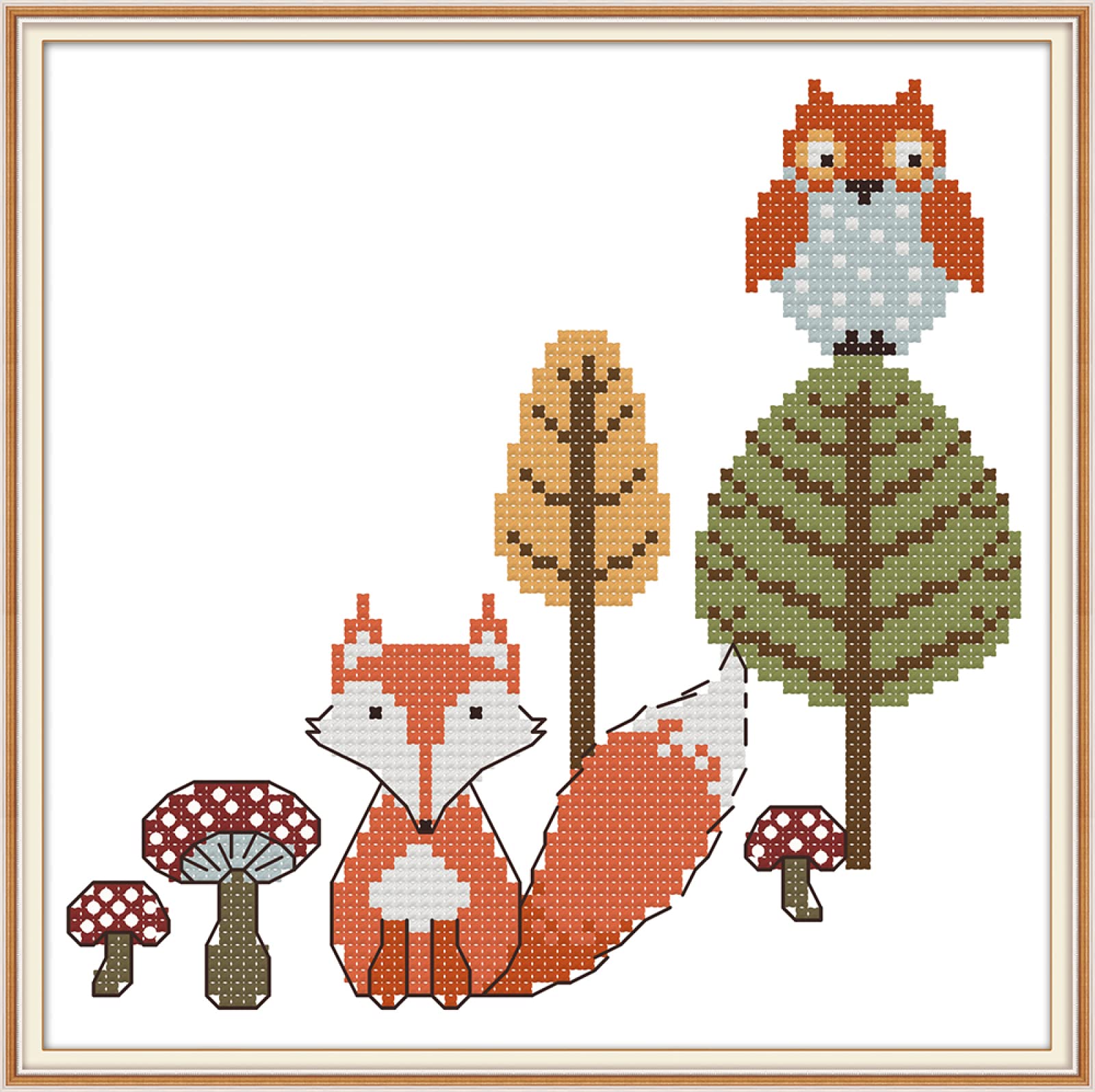 Kit point de croix imprimé 11CT chouette et renard de 40x50 cm - 8