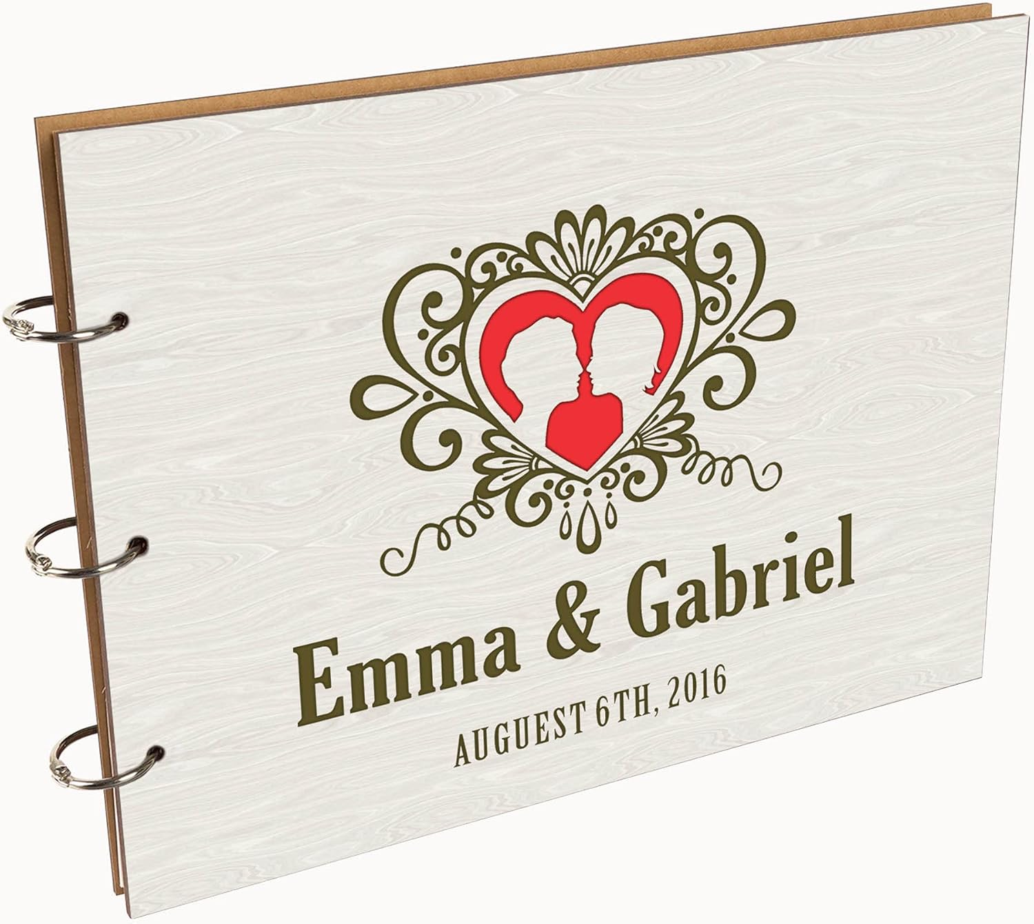 Darling Souvenir Personalized Engraved Laser Cut Wedding Guest Book Wooden Cover Sign-in Book Registry Guestbook Scrapbook-F6