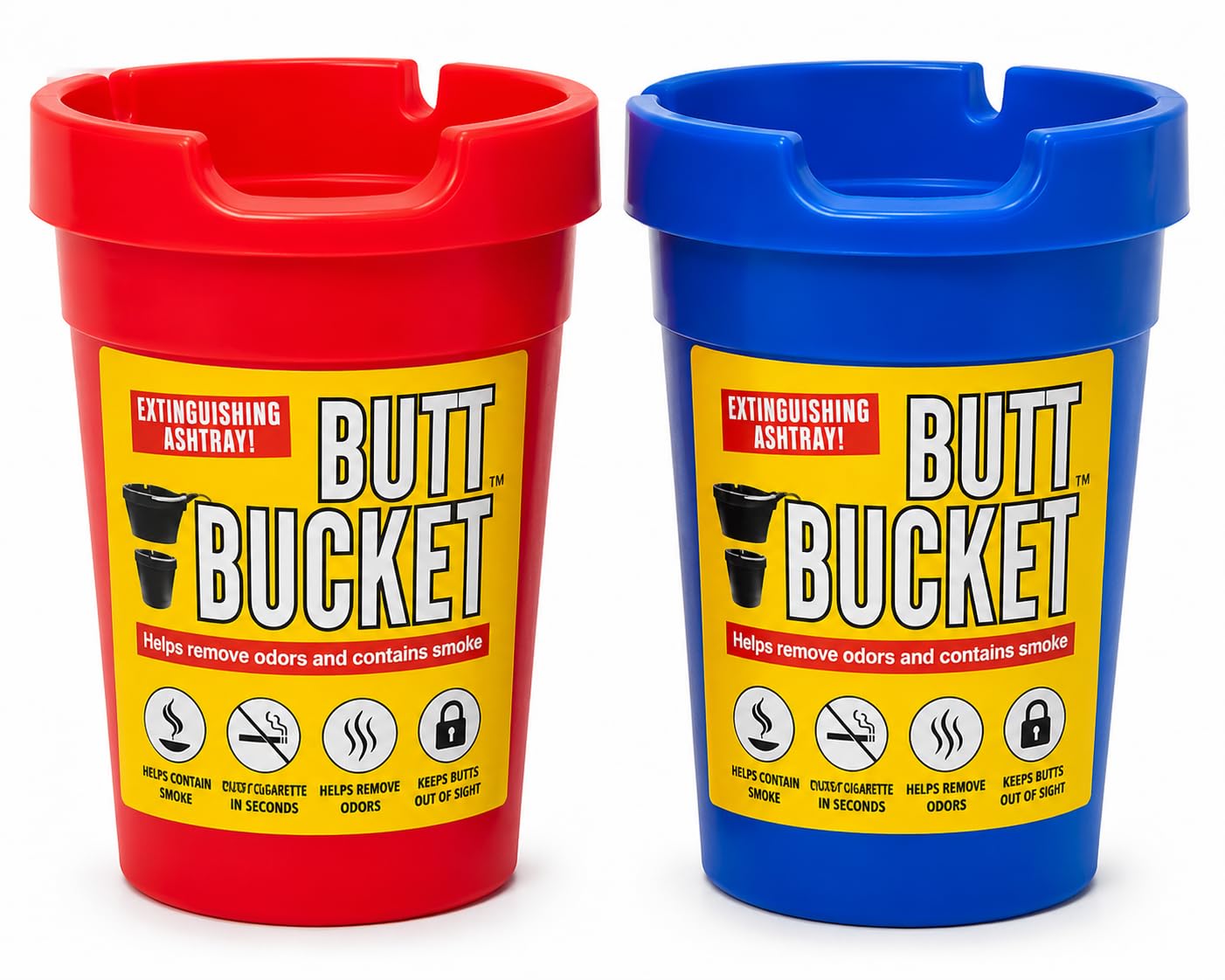 D.I.L Butt Bucket Portable Ashtray Set, Multi Colour, Plastic, Luminous, Smokeless Extinguishing Cups for Car, Home, Office & Outdoor Use, pack of 2 Count