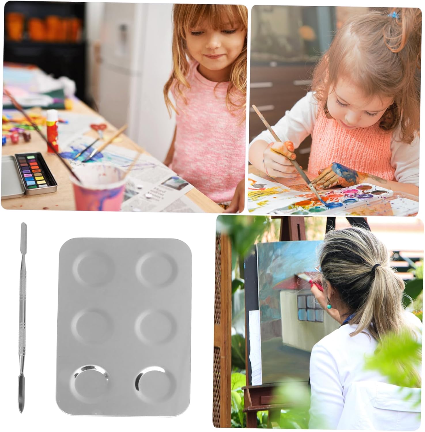 jojofuny Stainless Steel Palette Painting Tray for Art Watercolor Paint Mixing Paint Pallet Easy to Carry Store