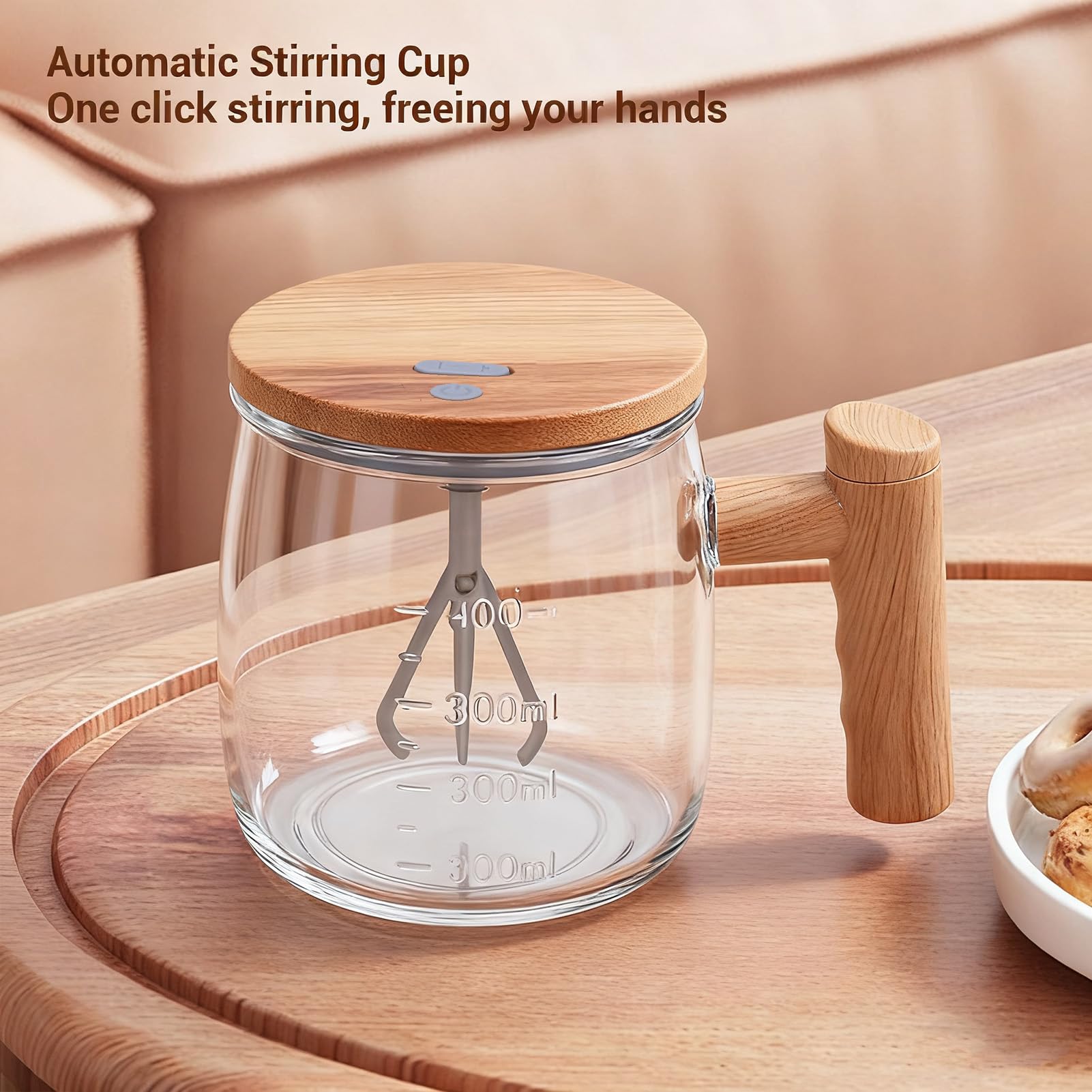 Topiky Tazza in Vetro per Miscelazione Elettrica 400ML, Tazza con Agitazione Automatica Ricaricabile con Coperchio e Manico, con Agitazione Automatica per Mescolare caffè, Latte Misto, Polvere per