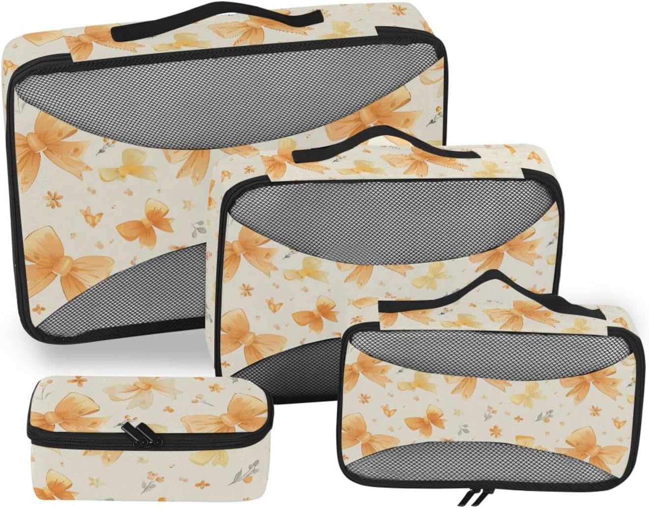 Yellow Small Bows 4 Pcs set luggage organizer bags Mesh Travel Essentials expandable travel packing cubes