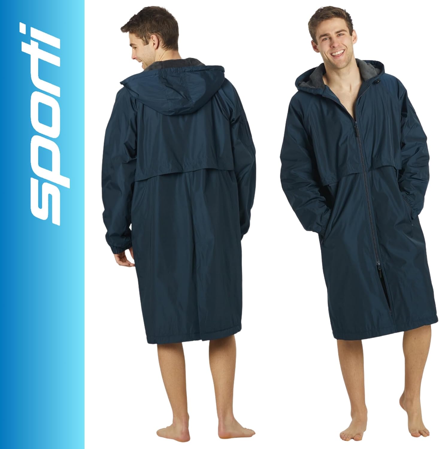 Sporti Unisex Swim Parka with Comfort Plush Fleece Lining, Multi Pocket Zipper - Water Resistant Swim Coats for Women & Men