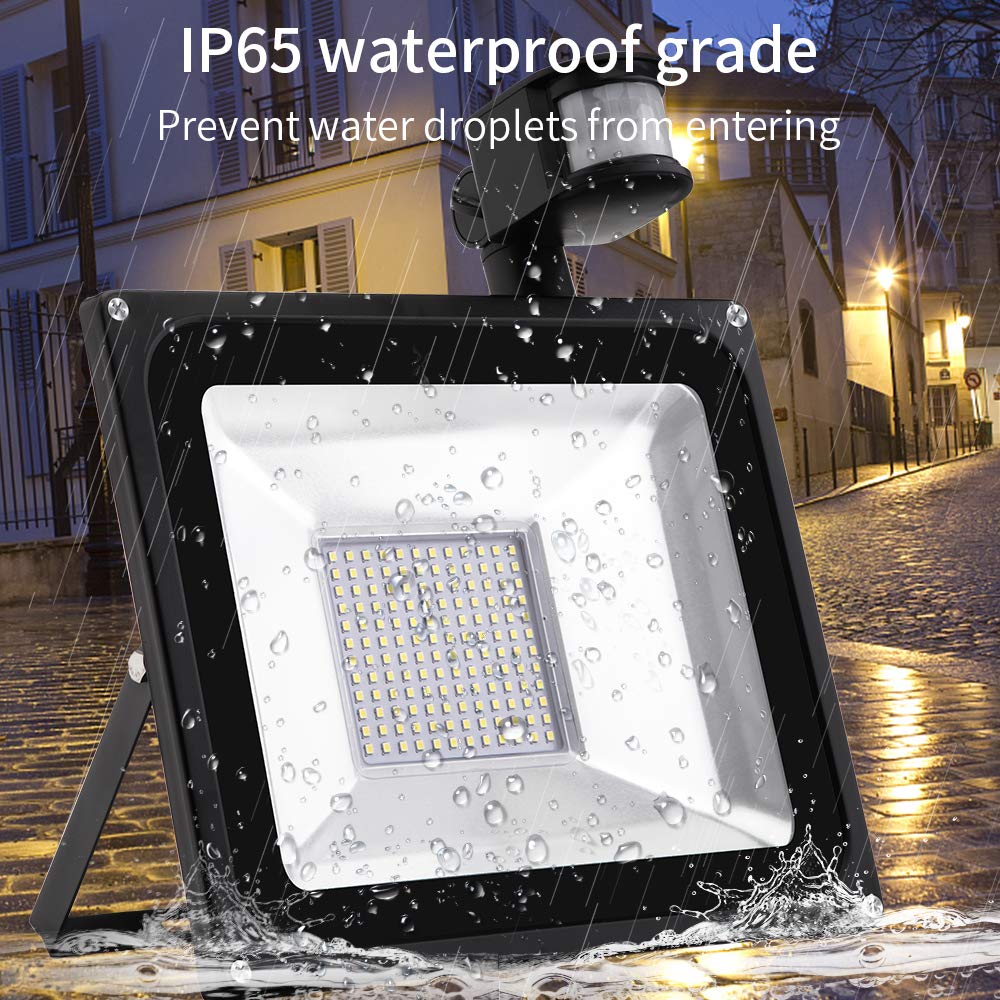 Viugreum 100W Faretto LED per Esterno con Sensore di Movimento, Bianco Caldo (3000K) Faro Esterni, 10000LM, IP65 Impermeabile LED Esterno, Illuminazione per Parcheggio, Ingresso, Corridoio, Garage