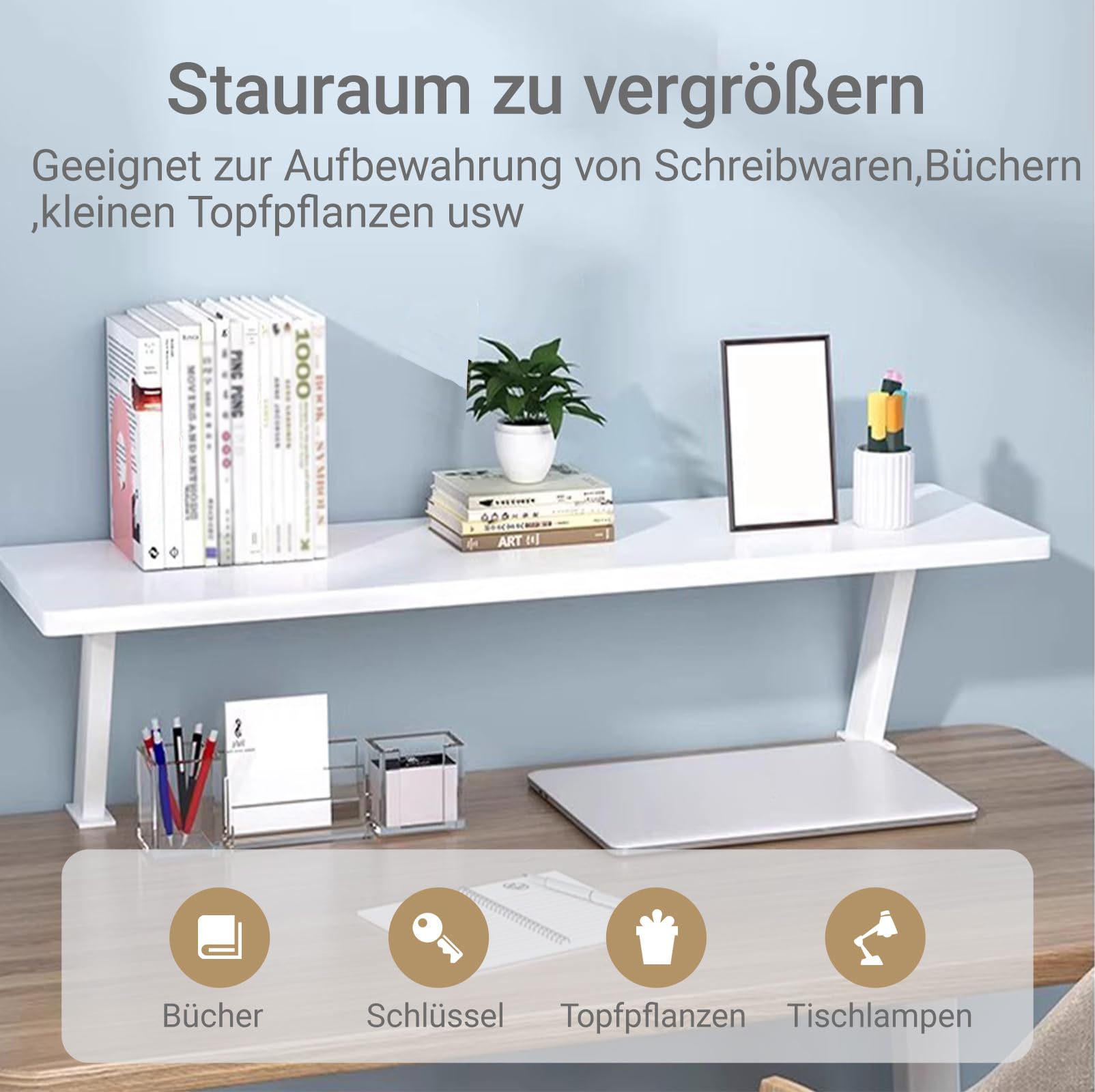 Klemmbares Schreibtisch Organizer Regal, Schreibtischregal Adjustable Desk Shelf Clamp Tischverlängerung, Klemmbare Tischregal für Office Schule (Weiß, 80x20cm)