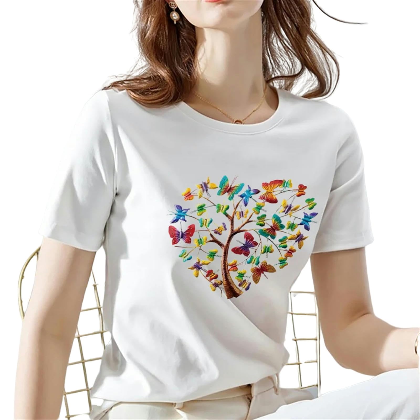 T Shirt Donna Donna Estate A Maniche Corte Stampa Farfalla Moda Donna Casual T-Shirt Donna A Maniche Corte T-shirt-04-m