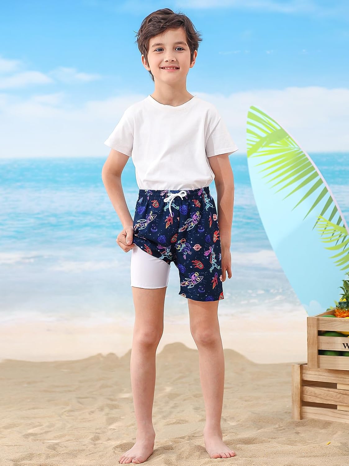 Little Boys Swim Trunks with Boxer Mesh Liner Swim Shorts Kids Quick Dry Bathing Suit Swimwear 4-12T - Image 2
