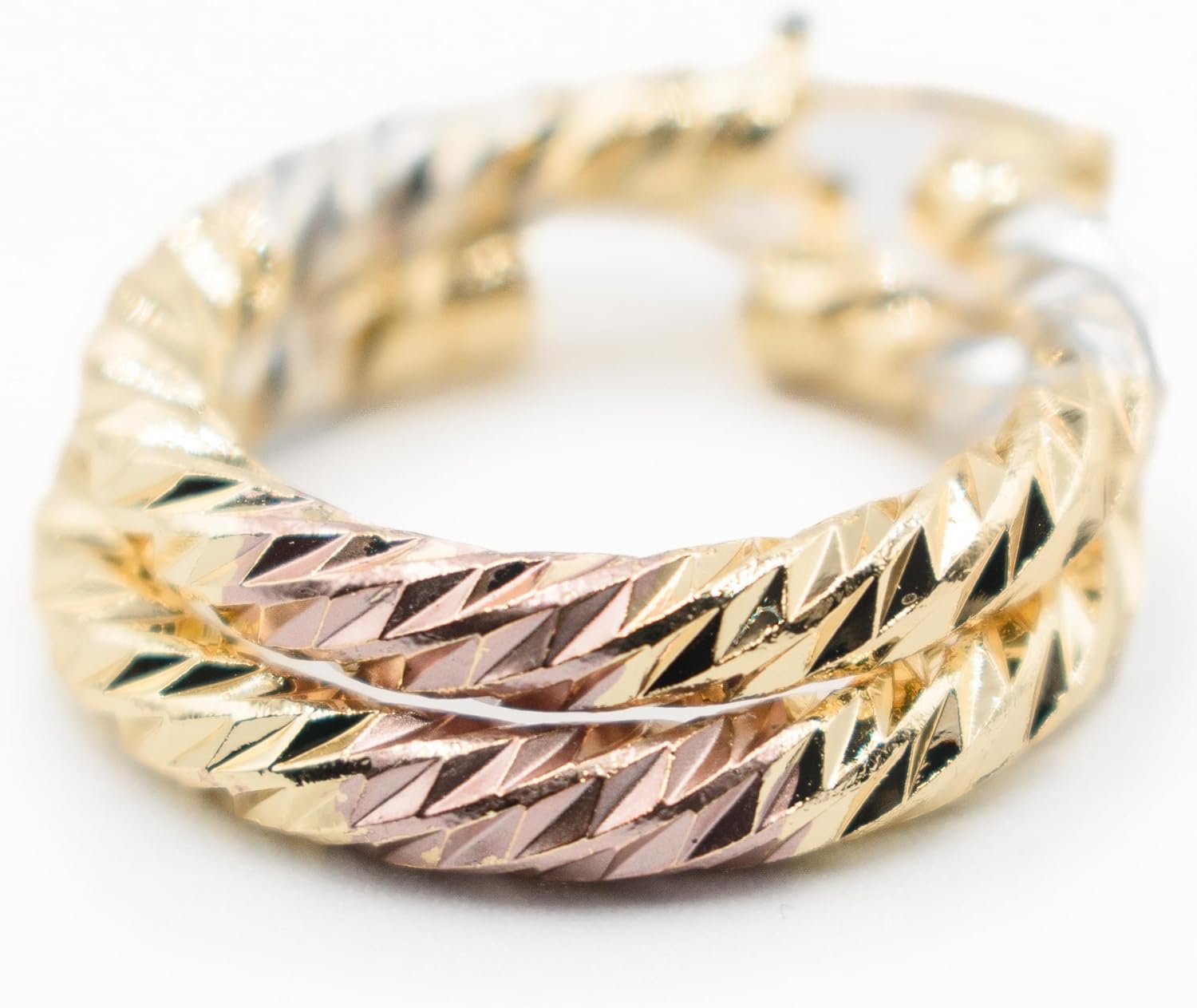 Mixed Metal Tri Tone Rose Gold, Silver & Yellow Gold Hoop Earrings, 18k Gold Filled Plating - Image 2