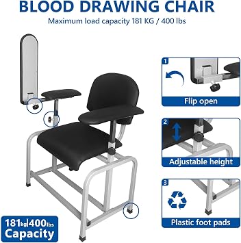 Helsevesen Padded Blood Draw Phlebotomy Chair Adjustable Height Black