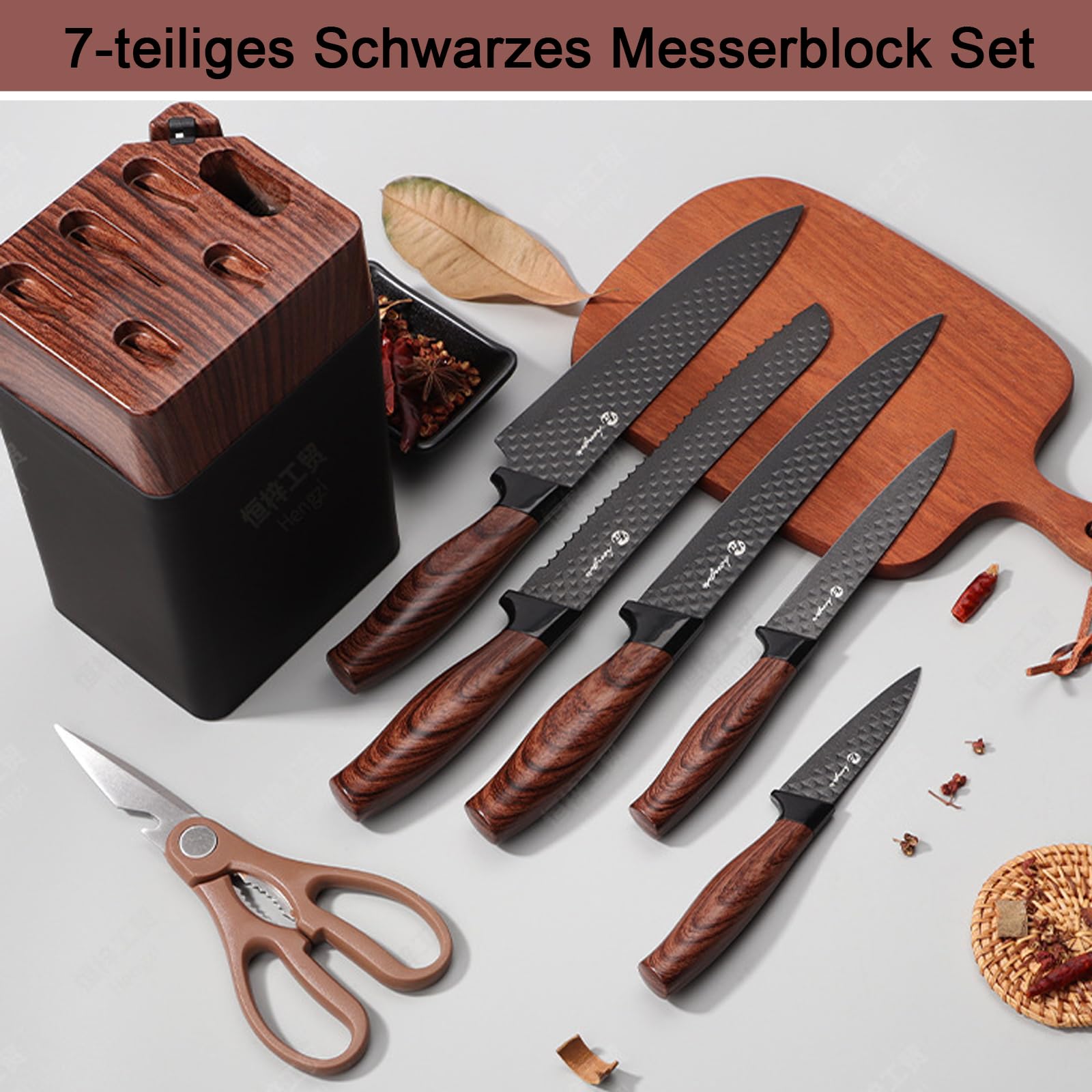 Justup 7-teiliges Messer Set - Professionelle Küchenmesser Mit Block