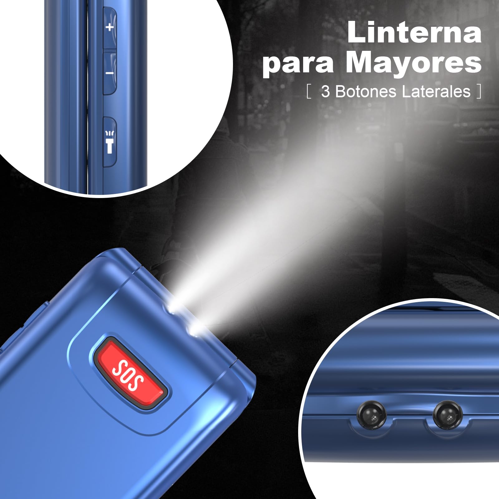 Usteetic 4G Teléfono Móvil para Personas Mayores, Teléfono Móvil con Tapa Teclas Grandes Botón SOS Pantalla Doble de 2,4 y 1,77 Pulgadas Doble SIM USB-C Despertador Base de Carga, Fácil de Usar, Azul