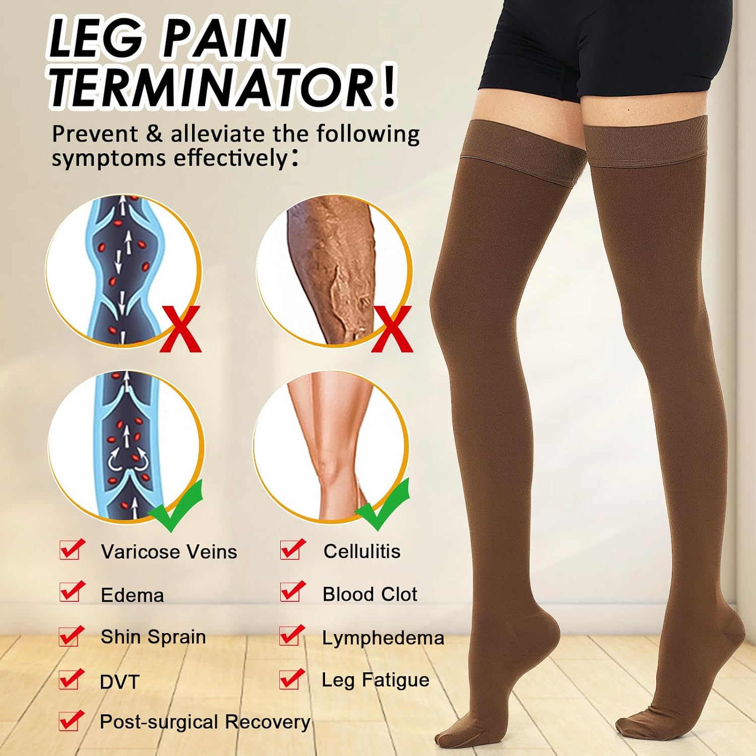 beister 15-20 mmHg Medical Compression Stockings with Dot Silicone Band, Closed Toe Thigh High Graduated Compression Socks for Women Men, Circulation Support Pressure Stockings for Varicose Veins, DVT - Image 2