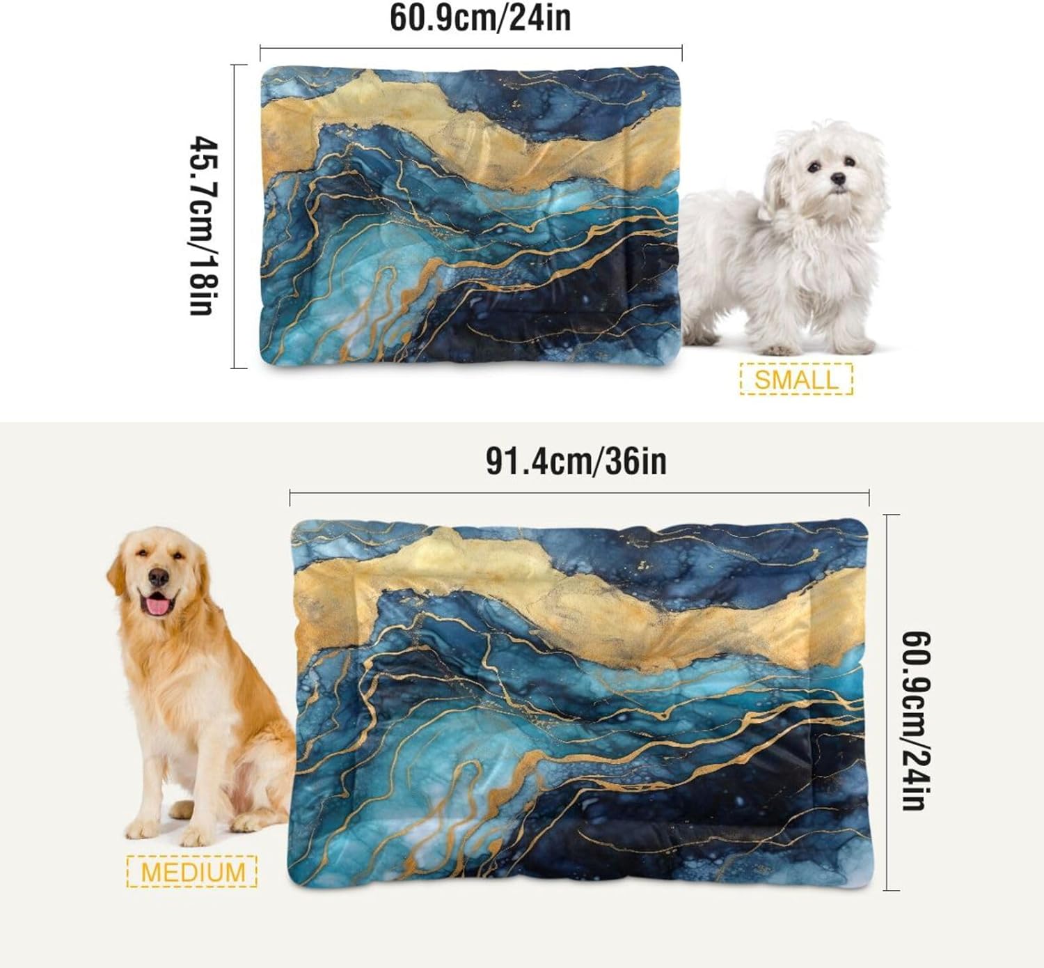 review Pet Dog Bed Blue Gold Marble Soft Comfortable Dog Crate Beds Washable Anti-Slip Pet Mat for Large Medium Small Dogs and Cats