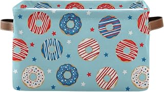 Donuts Stars Blue Pattern Rectangular Storage Bin Basket with Handles - Organizer Bin for Clothes Books Laundry Basket for Pets Playroom