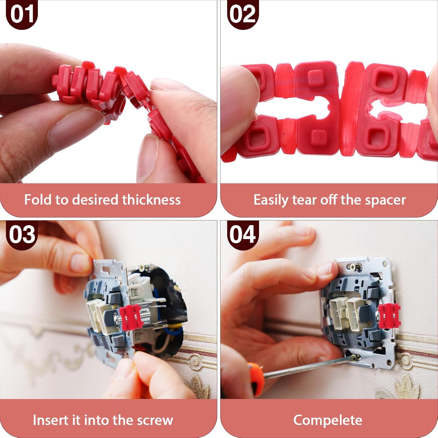 400 Pcs Outlet Spacers Electrical Shims for Switch and Receptacle Alignment, Wall Plate Spacers for Outlet Box Extender, Electrical Box Adjuster Kit (Red)