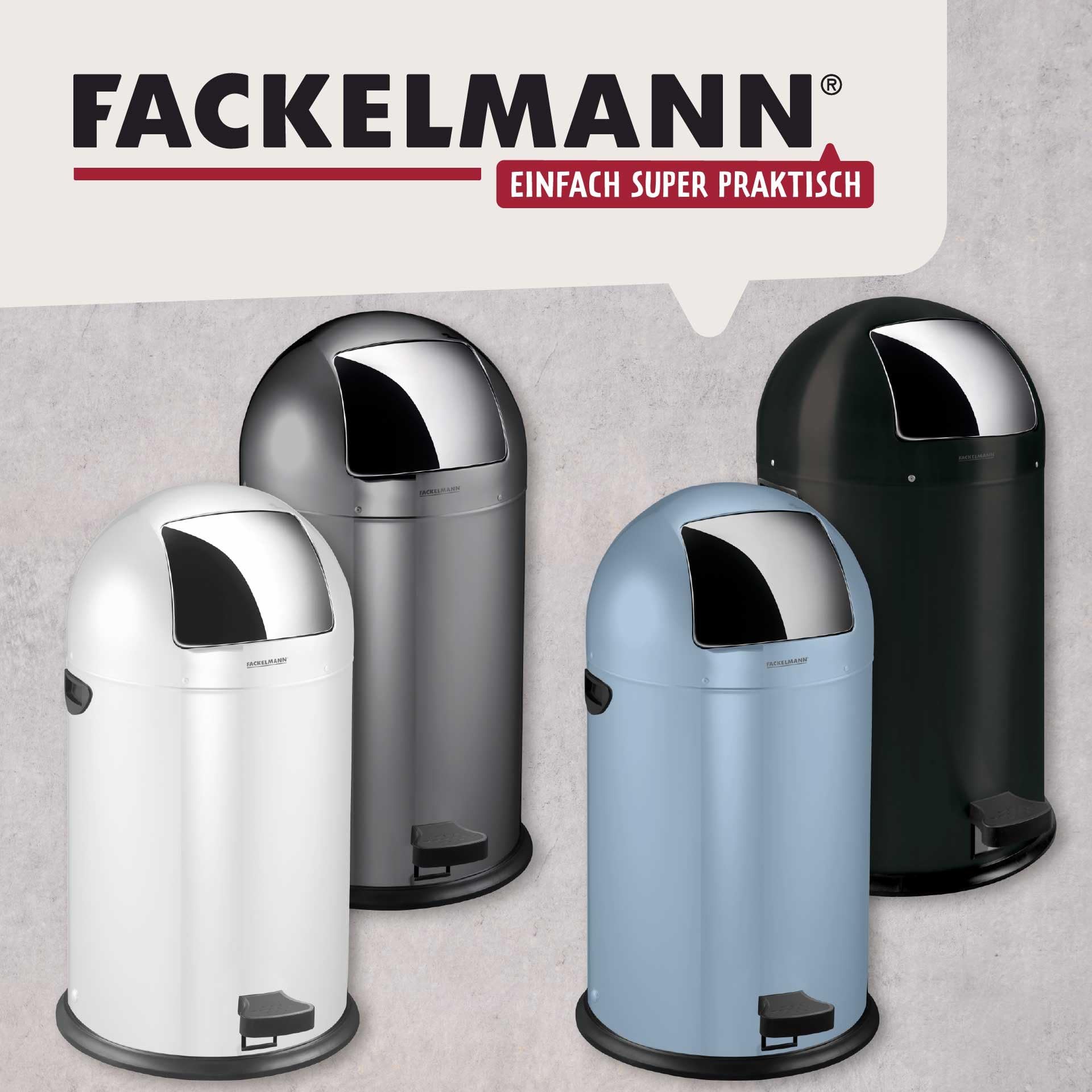 FACKELMANN ROME Pedal-Abfallsammler 33L Schwarz matt – Stilvoller Abfalleimer in Retro-Design mit robustem Pedalmechanismus und Edelstahl-Inneneimer, ca. 39 x 43 x 69 cm