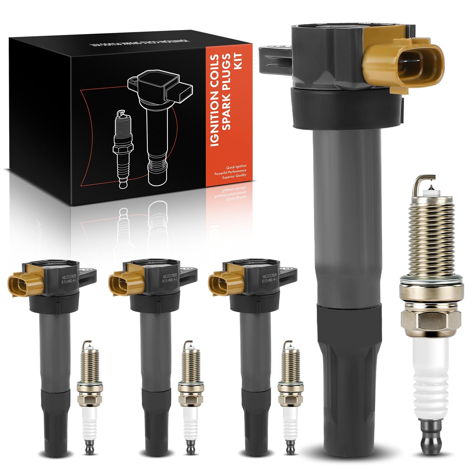 Frankberg 4 bobine di accensione + 4 candele a 3 Poli 3340051K51 | Compatibile con: Grand Vitara II JT TD TE, Kizashi FR, SX4 EY G.Y, Swift IV FZ NZ