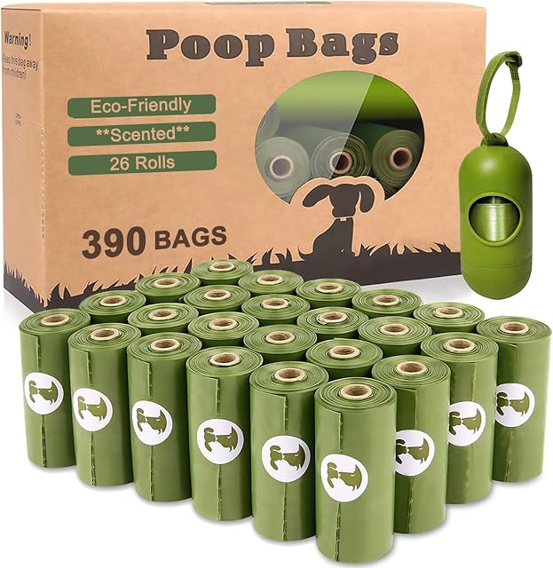 Yingdelai Dog Poo Bags - Extra Thick Biodegradable Poo Bags with 1 Dispenser 26 Rolls 390 Bags, Eco-friendly Lead Proof Poop Bags for Dogs - Scented