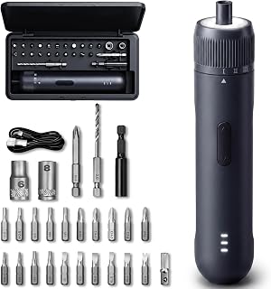 26-Piece Cordless Electric Screwdriver Set with Case, 5Nm | 3-gear torque (2/3/5Nm), 8Nm manual mode, auto-stop, 2000mAh power driver, 360° LED light, for electronics, home repair