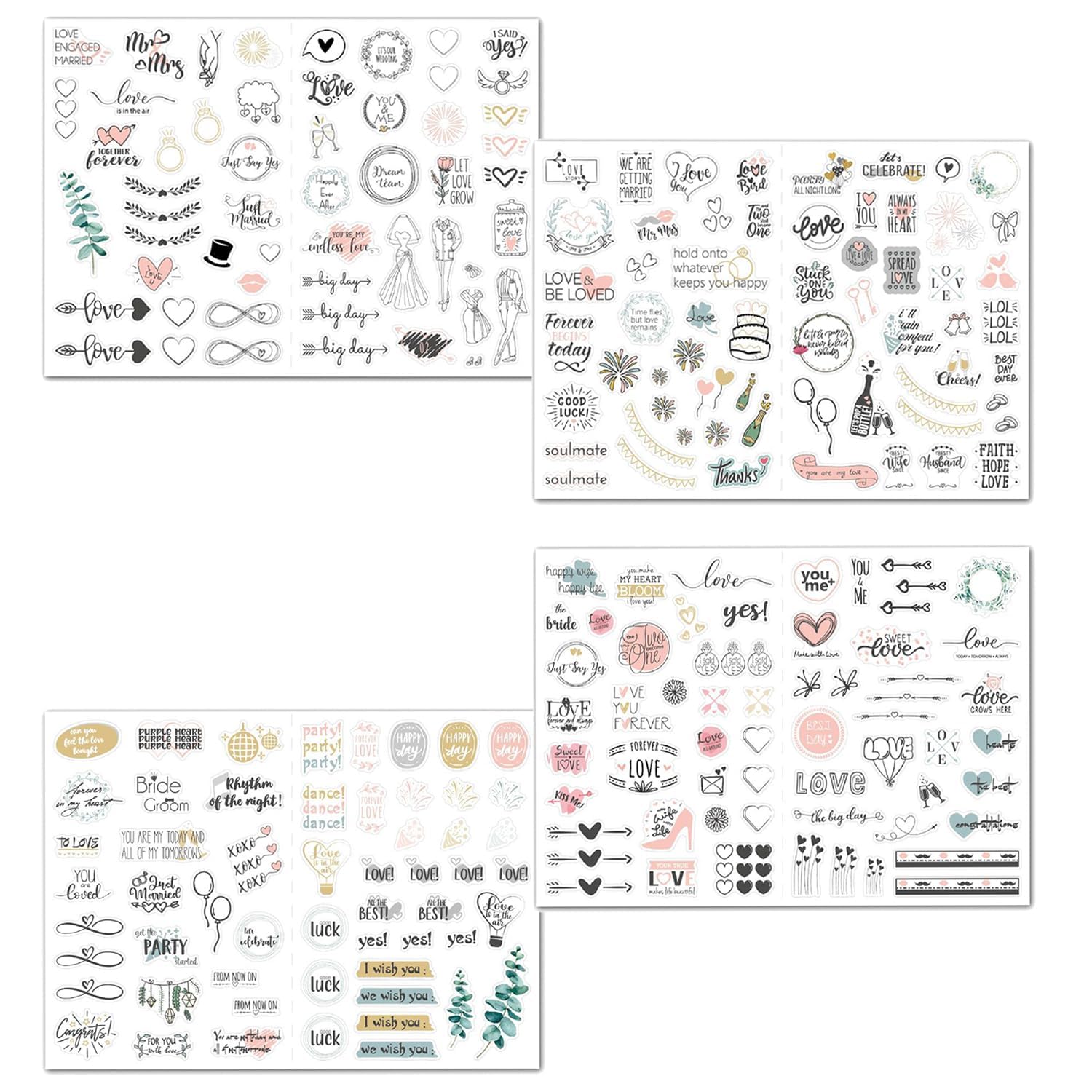 Tabanzhe 230 Pcs Wedding Gift Stickers - Transparent Matte Effect with Love, Eucalyptus Leaves, Yes, Mr. Mrs, and More Patterns for DIY Wedding Planning