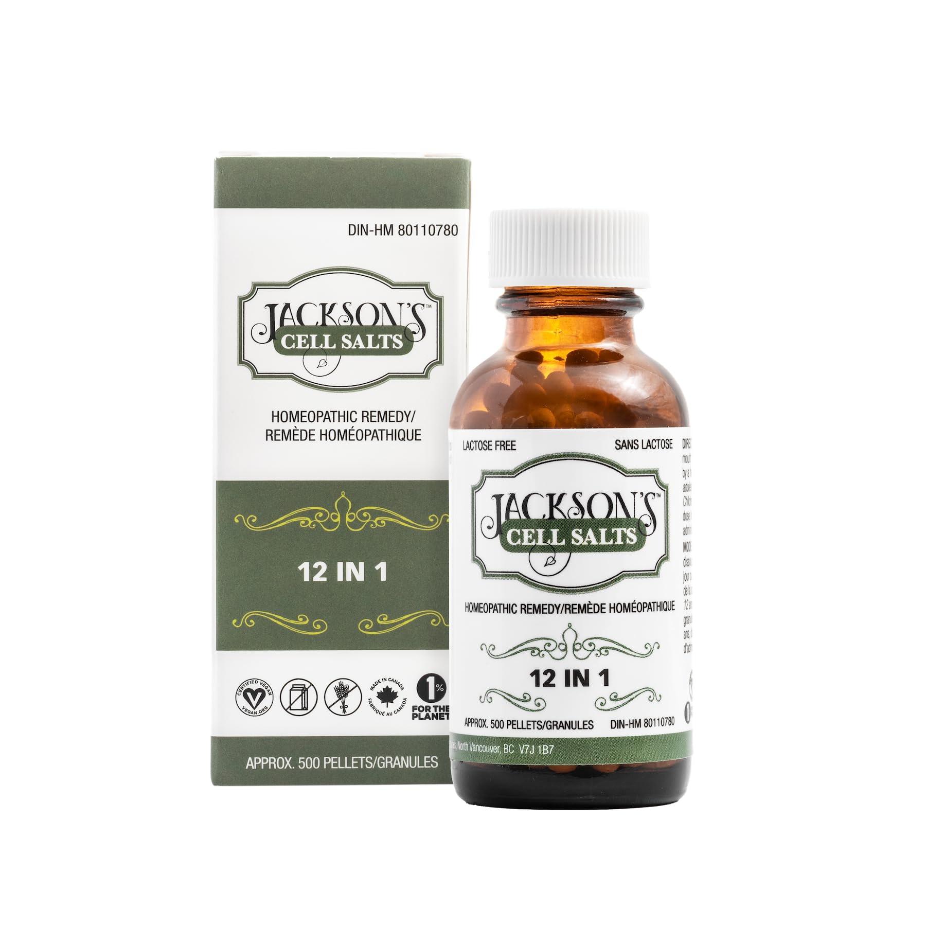Jackson's 12 in 1 Cell Salt - The First Certified Vegan, Lactose-Free All 12 Schuessler Cell (Tissue) Salt Combination - Made in The USA (500 pellets)