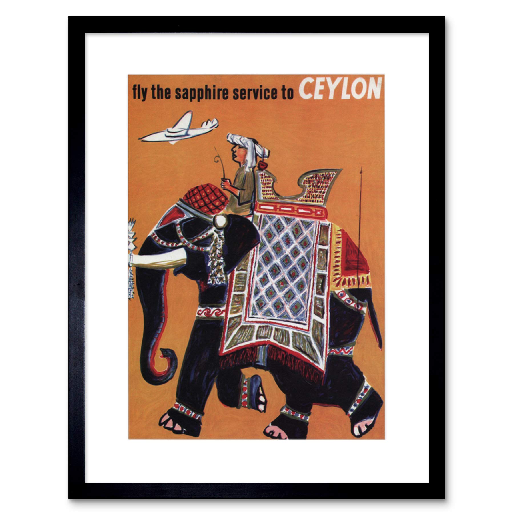 Wee Blue Coo Black Travel Sapphire Ceylon Sri Lanka Elephant Mahout Framed Wall Art Print
