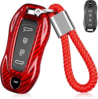 car key cover compatible with Porsche,Carbon fiber key cover compatible with Porsche Macan 4 EV Electric model 2024/2025, Red