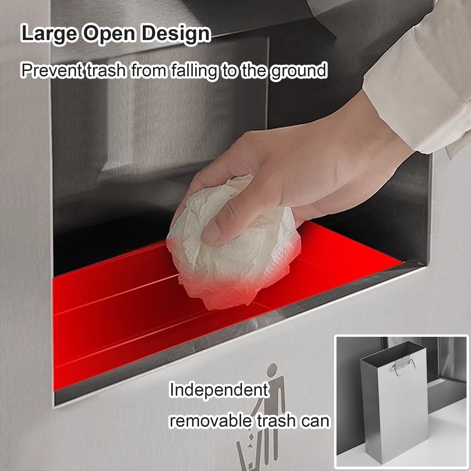 Dispensador Papel Secamanos Empotrado en Acero Inoxidable 304 con Cubo Basura, Dispensador de Papel de Manos, Cubo Basura Cocina, Ideal para Baños Alto Tránsito(Silver,750x310x150mm)