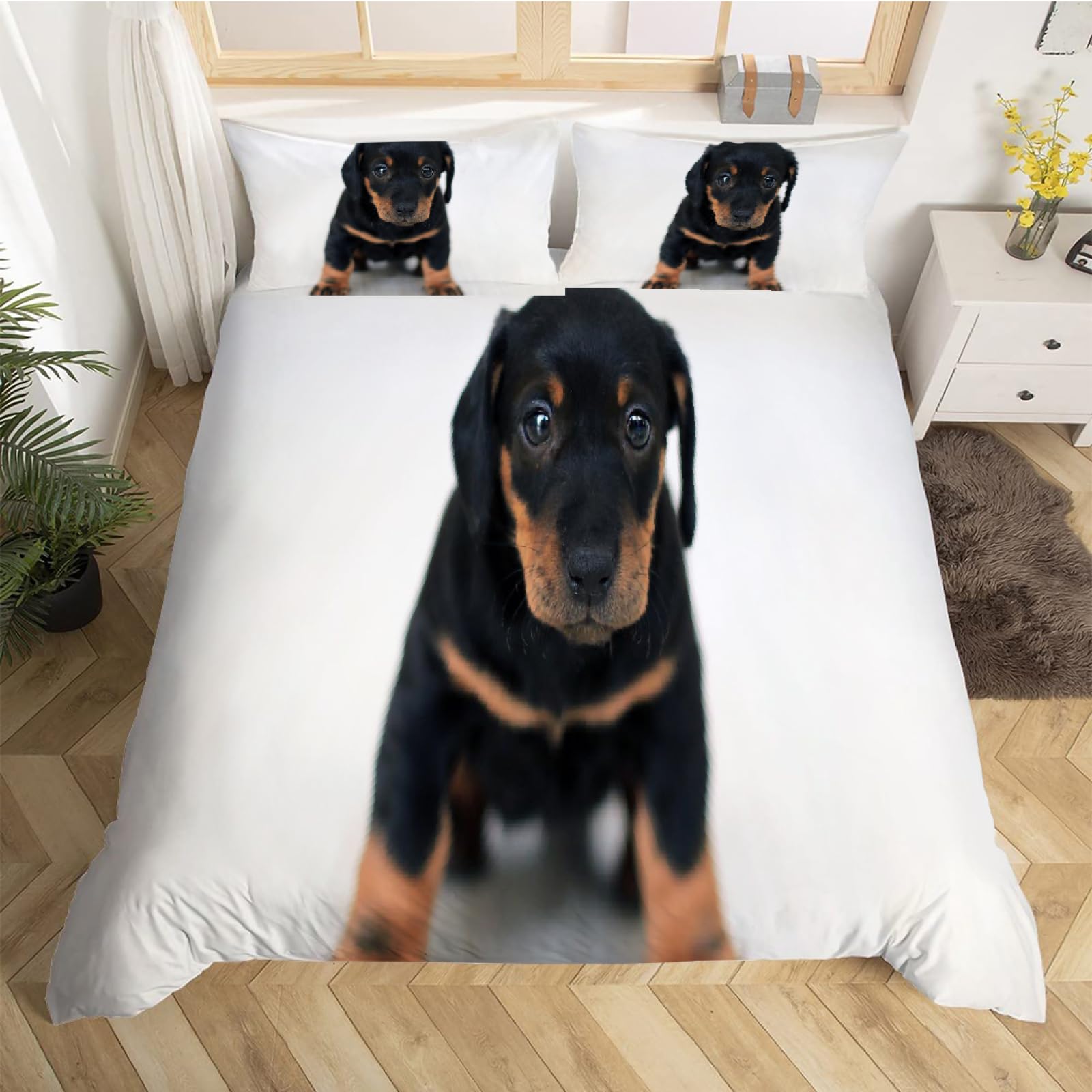 Set copripiumino Yorkshire Terrier, 3 pezzi, in morbida microfibra con chiusura a cerniera e 2 federe per bambini e ragazzi -155 x 220 cm