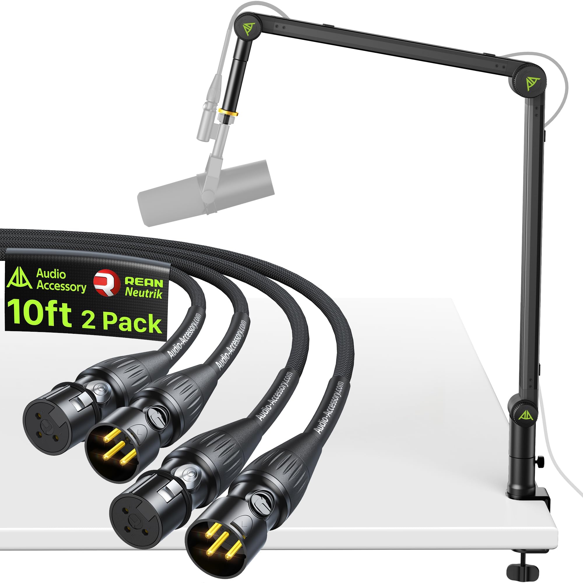 Mic Boom Arm (Design for Heavy Mic) 6.6lbs Load Capacity with XLR Cables 10ft 2 Pack
