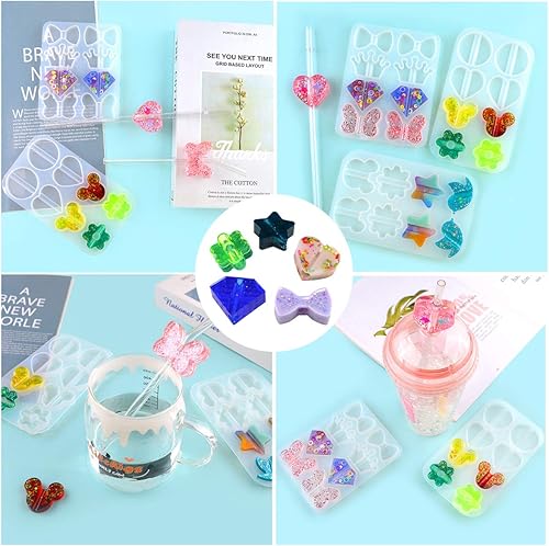 Miniatura 6 de 3 piezas de moldes de paja para fundición de resina epoxi, corona, diamante, corazón, formas de flores para adornos de paja de 0.315 pulgadas en