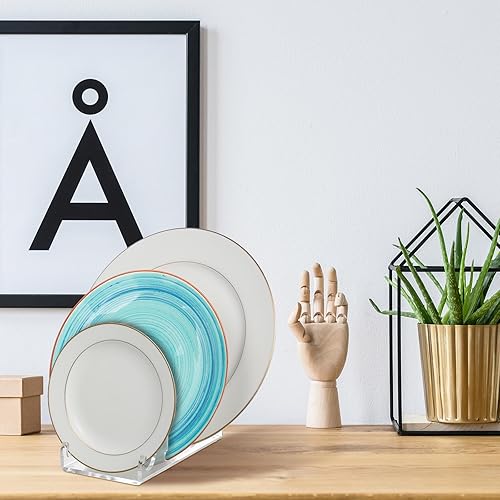 Miniatura 7 de Wenqik Soporte de exhibición de vajilla de 3 niveles, soporte de placa de acrílico para exhibir platos de porcelana transparente, soportes de platos