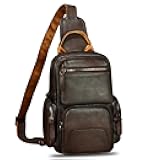 LRTO Genuine Leather Sling Bag for Men and Women Vintage Leather Sling Backpack Purse Chest Bag Over Shoulder Crossbody Bag (Coffee)