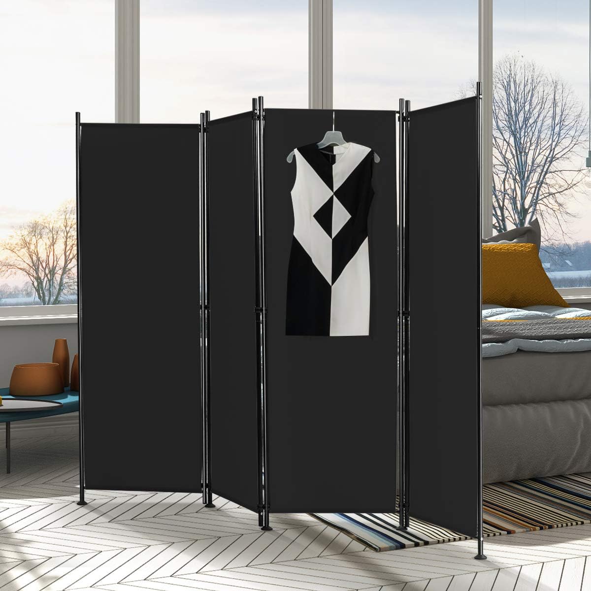Giantex 4 Panel Room Divider Black, 5.6 Ft Tall Folding Privacy Screen, Freestanding Lightweight Portable Wall Partition Divider and Separator for Bedroom Home Office Apartment Studio