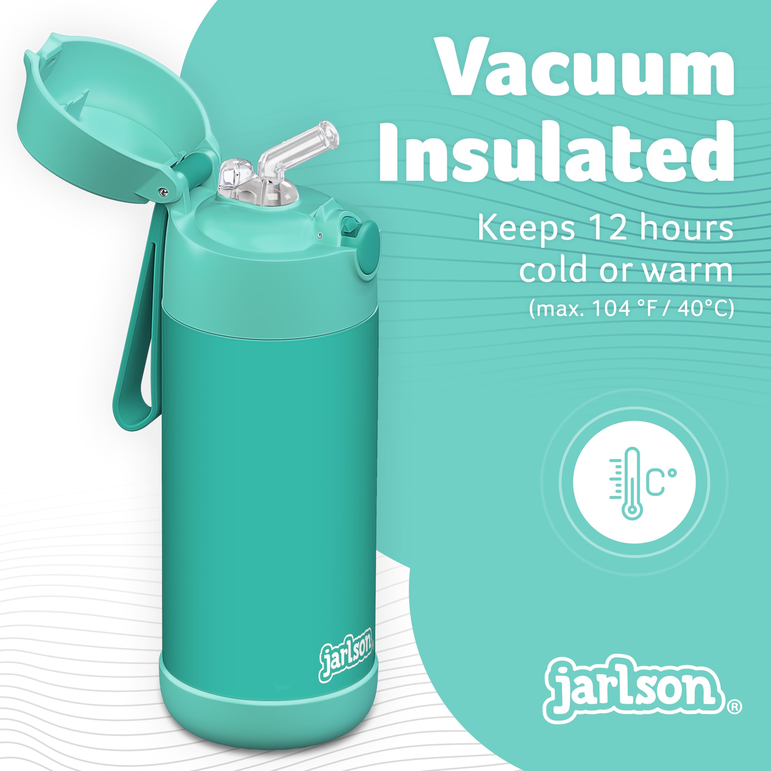 JARLSON Charli Children's Stainless Steel Water Bottle with Straw - Thermos Flask 350 ml - TV Tested - BPA Free - Leak-Proof - Thermal Water Bottle for School, Nursery - Turquoise, 350 ml - Image 2