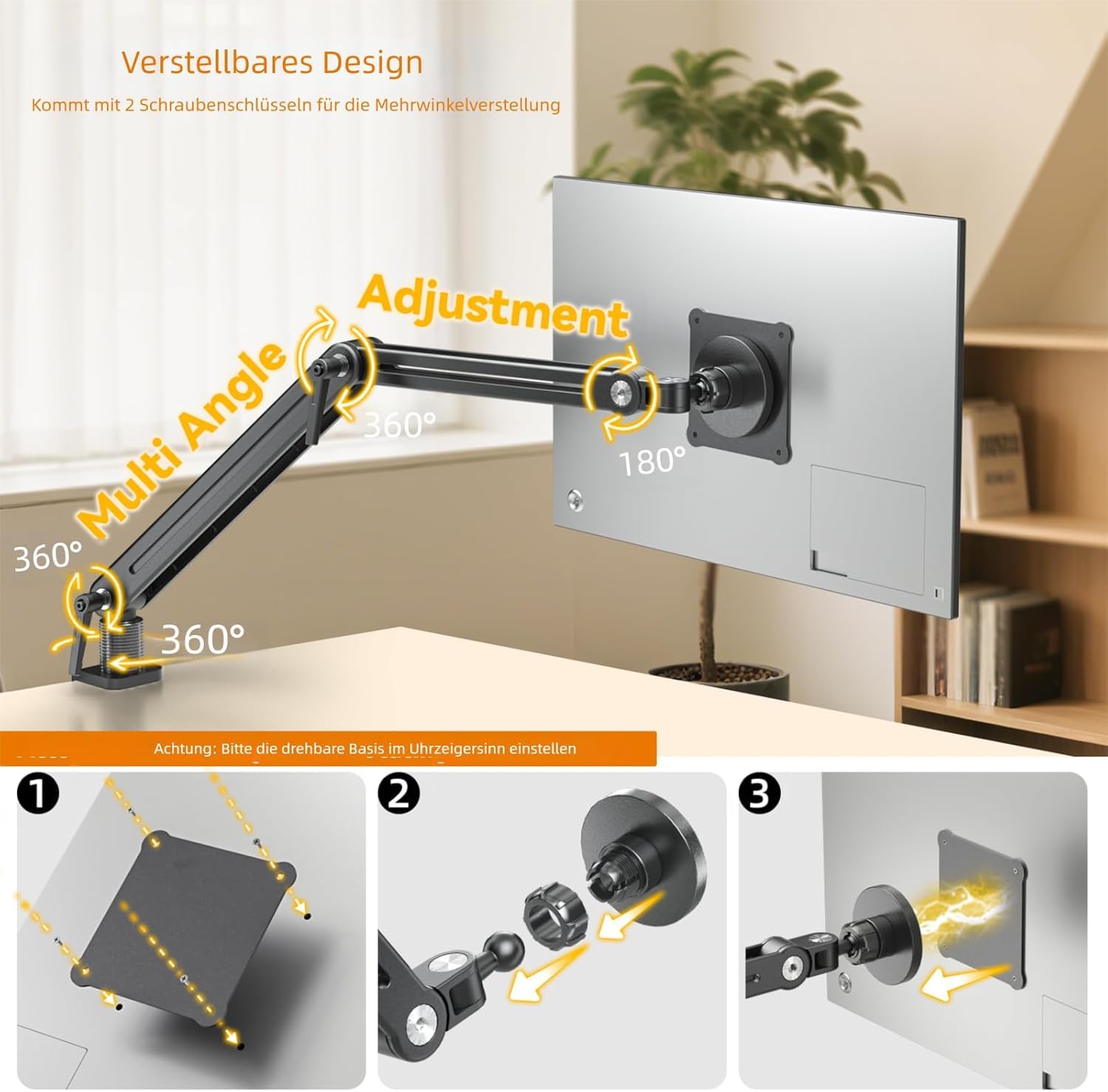 Tablet iPad Halterung Schreibtisch Magnetischer - Drehbare Basis 360 Grad Tablethalte VESA 75mm Schnellauslösung 4.7" 12.9" 15.6" 16" 17.3" und 18.5" Tragbarer Monitor Armhalter