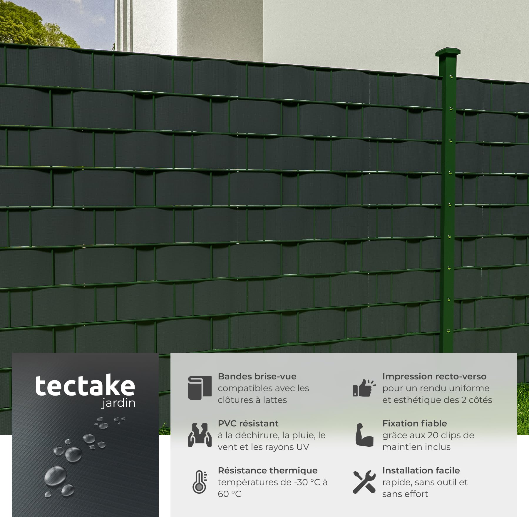 Tectake Brise Vue Jardin PVC Grillage Cloture Paravent Exterieur Pare Soleil Protection UV Occultant Rouleau 70 m x 19 cm Gris Anthracite