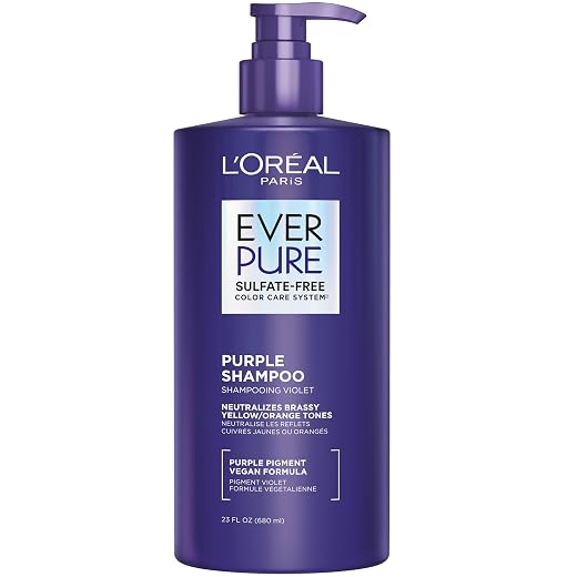 L'Oréal Paris EverPure Sulfate Free Brass Toning Purple Shampoo for Blonde, Bleached, Silver or Brown Highlighted Hair, 23Fl; Oz (Packaging May Vary)