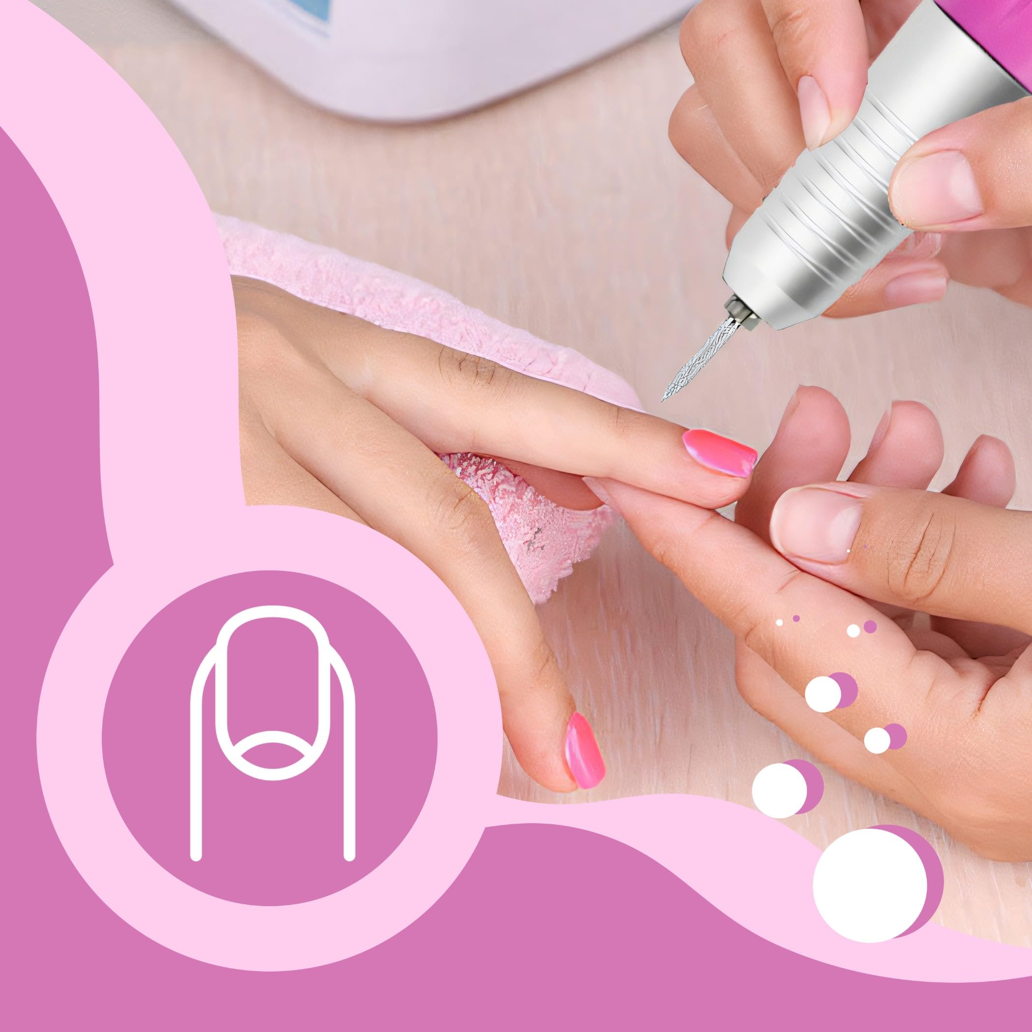 Retoo Fresa Professionale per Manicure e Pedicure, 45.000 giri/min, 65W, 48 punte, Fresa elettrica per unghie, smerigliatrice gel acriliche pedicure pedale cambio direzione