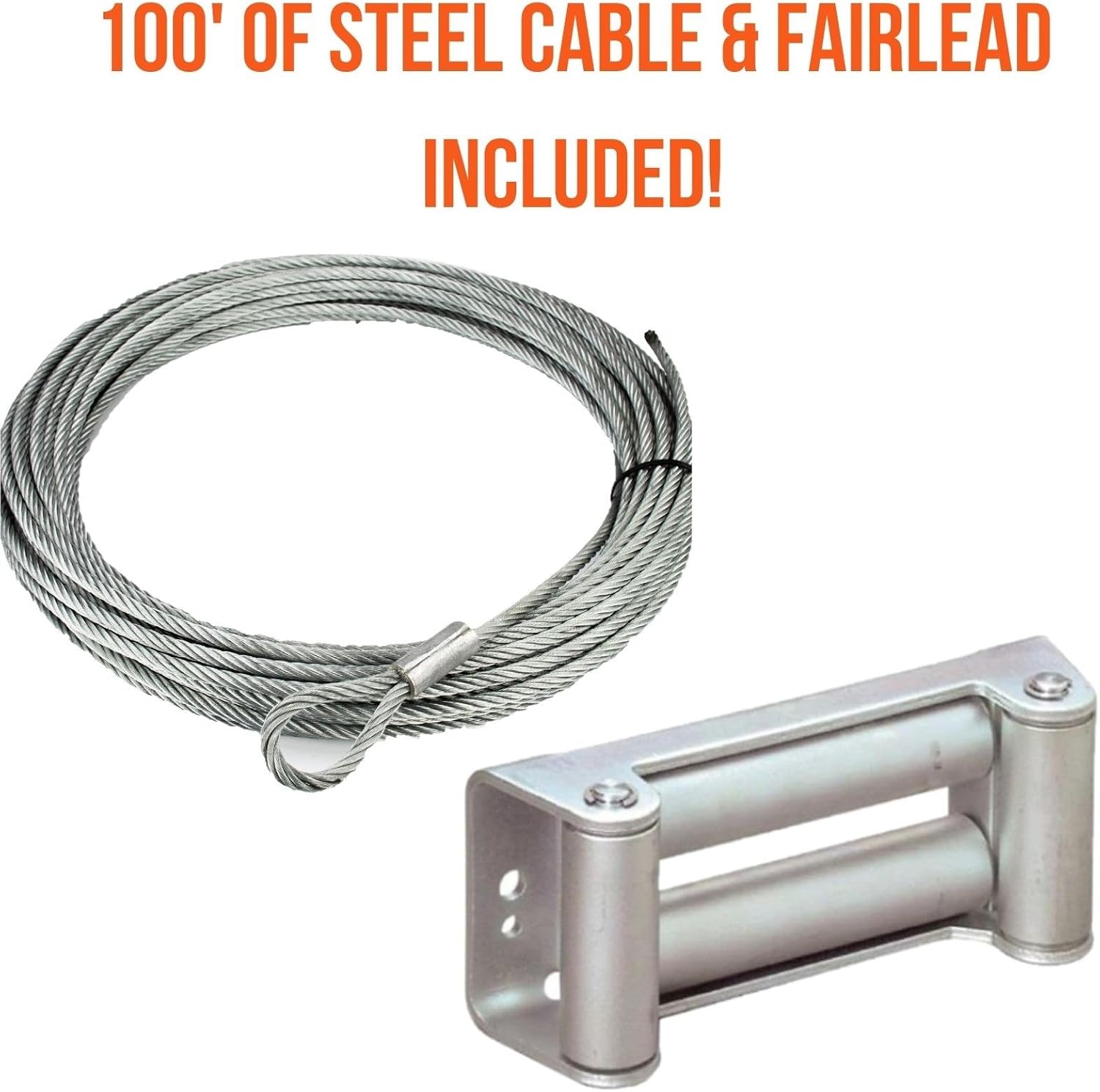 100 feet of steel cable and a roller fairlead
