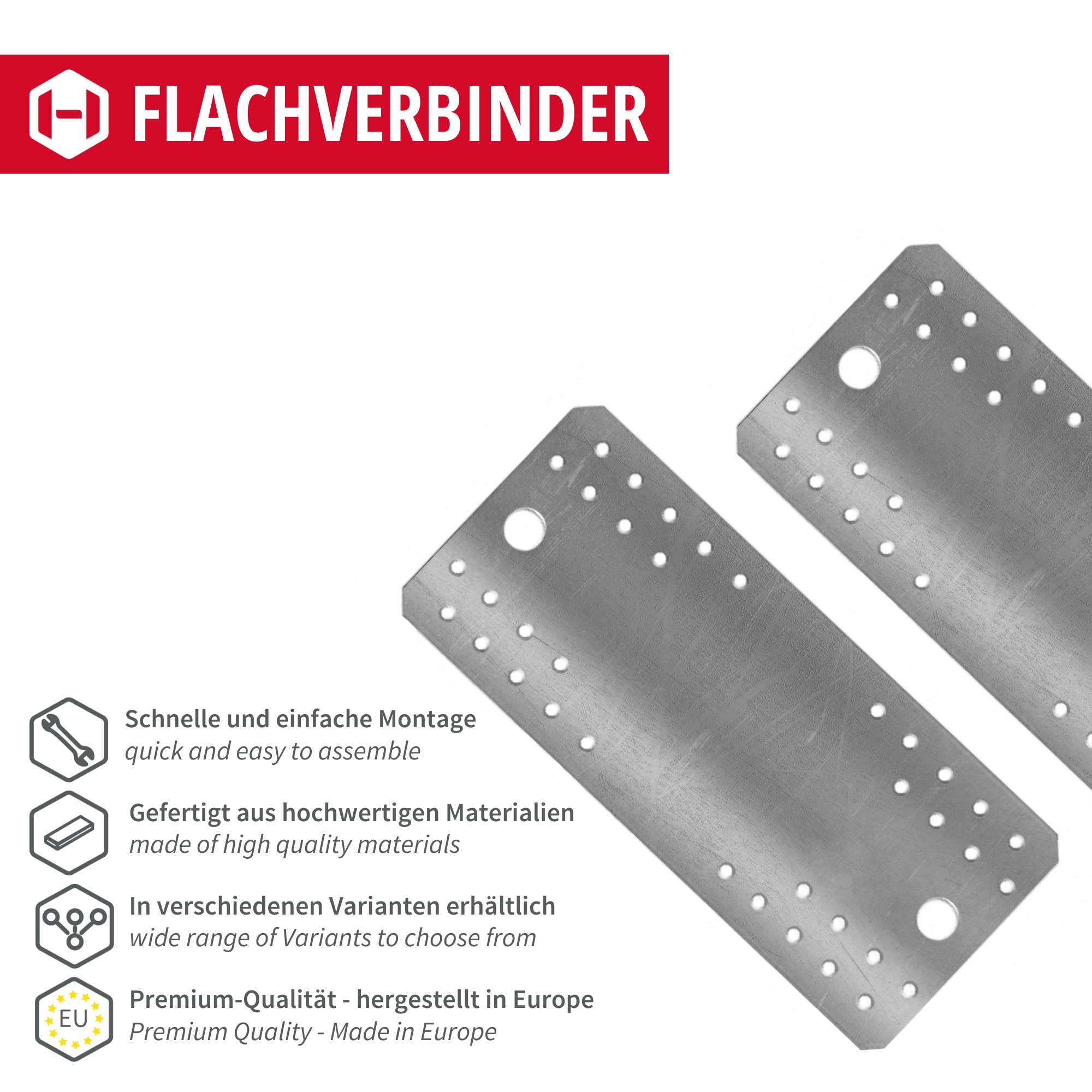 Gedotec Schwerlast Flachverbinder Metall | 20 Stk Möbelverbinder 210 mm | universal Lochplatte zum Verbinden und Verstärken | Verbindungsplatte Metall flach Holzverbinder individuelles Lochsystem