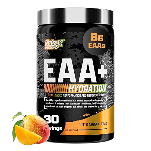 Nutrex Research EAA Hydration | EAAs + BCAA Powder | Muscle Recovery, Strength, Muscle Building, Endurance | 8G Essential Amino Acids + Electrolytes | 30 Servings It's Mango Time - It's Mango Time