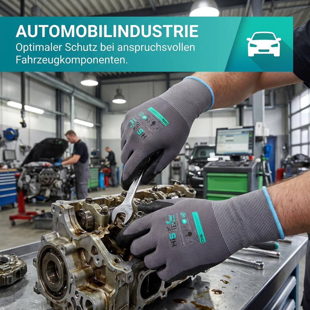 Hi5 DS SafetyWear X-FlexiTec Arbeitshandschuhe 4121X – 15G Nylon/Spandex mit nitrilmikroschaumbeschichteter Handfläche – Touchscreen geeignet – grau/schwarz – EN 388 (120, XL)