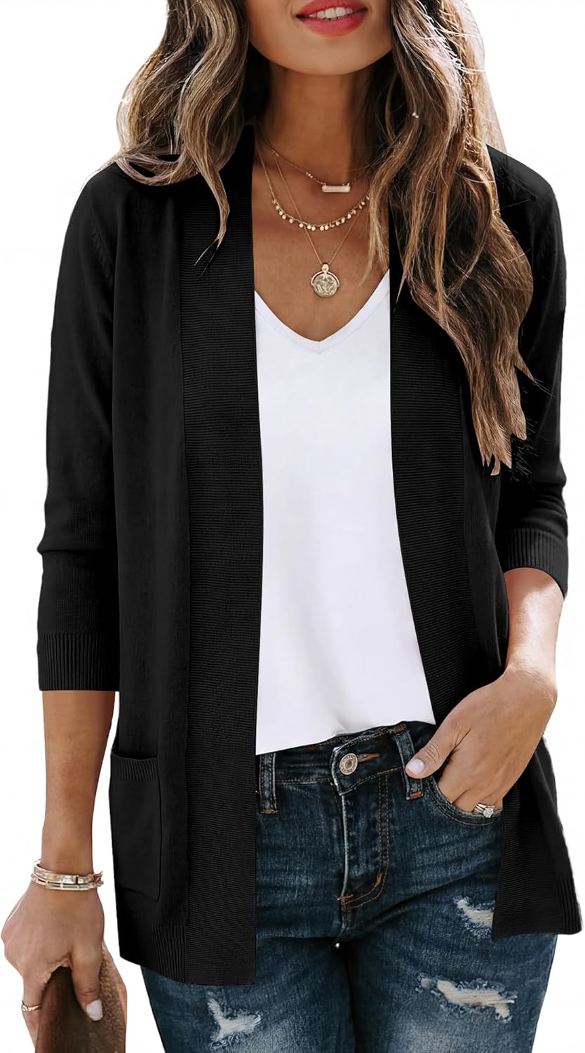 CRAZY GRID Women's Casual Cardigans with Pockets Lightweight Open Front Cardigan Sweaters Dressy Knit Outfits Plain Color - Image 4